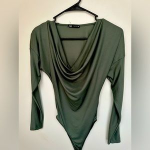 Zara army green long sleeve bodysuit